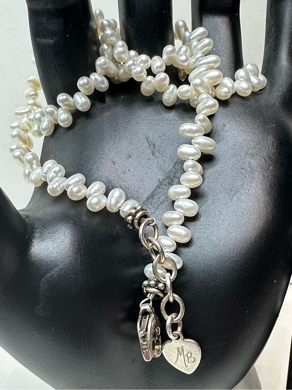 Genuine Pearl Necklace Earrings Set Sterling Silver 925 Signed MB Jewelry Design - Picture 12 of 15